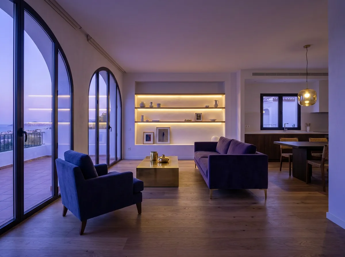 Interior de vivienda reformada, salón luminoso